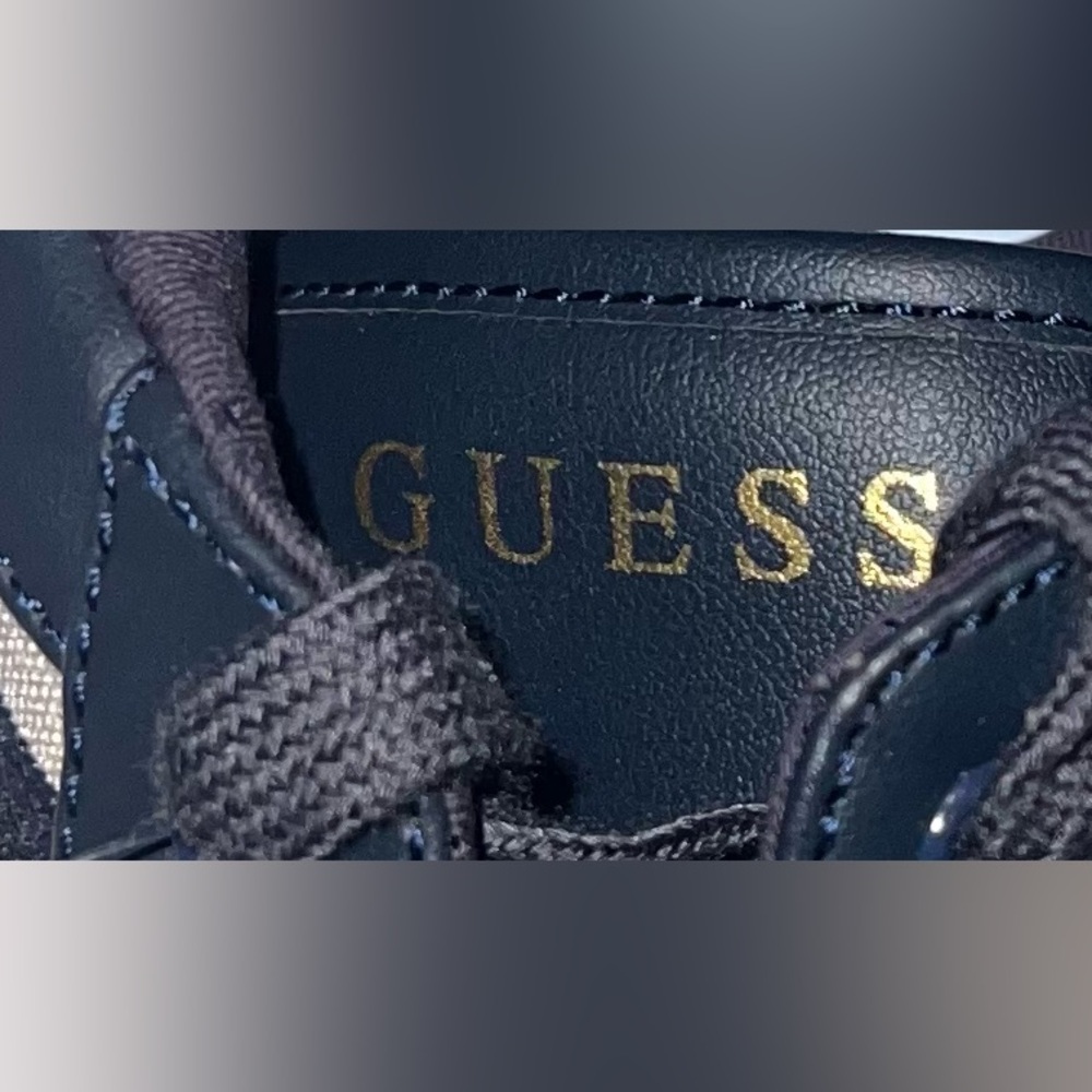 GUESS Women's Blue and Cream Patterned Platform Sneakers - Picture 7 of 10